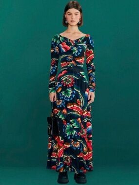 NWT FARM RIO Black Chevron Forest Lenzing™ Ecovero™ Viscose Dress Maxi